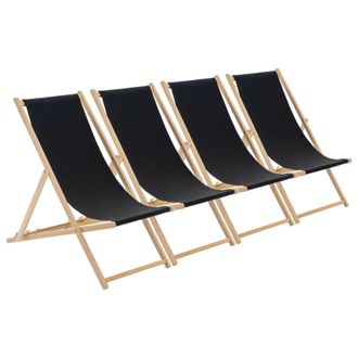 Harbour Housewares Folding Wooden Deck Chairs Black Pack of 4