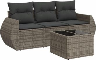 vidaXL Vidaxl - Set De Sof&aacute;s De Jard&iacute;n 4 Pzas Y Cojines Rat&aacute;n Sint&eacute;tico Gris