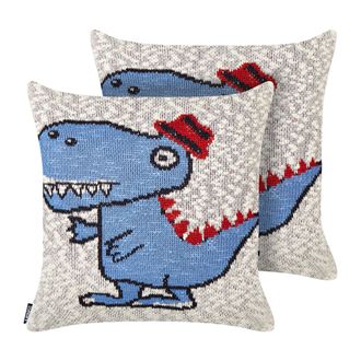 Beliani Beliani - Conjunto De 2 Cojines Decorativos Para Habitaci&oacute;n Infantil Motivo Dinosaurio Funda Algod&oacute;n Beige Y Azul 45 X 45 Cm Gambir