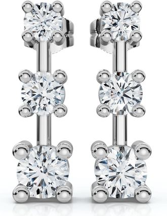 Pompeii3 1Ct Three Stone Drop Earrings 10k Gold Lab Grown 5/8 Tall Push Back