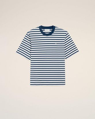 Ami Short Sleeves Boxy Fit Mariniere Teeshirt With Ami de Coeur Patch