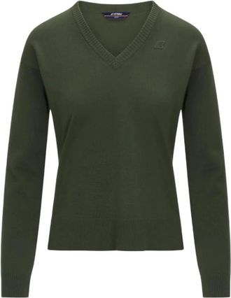 K-Way K2135Sw. 576 V-neck Trui - Dames - V-hals truien - Groen - S - Katoen - Truien & Vesten