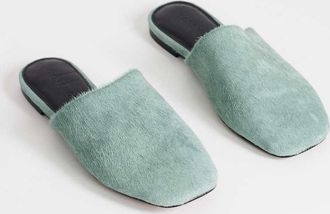 Topshop Lillie - Scarpe basse in vera pelle cavallino color acqua con punta arrotondata-Blu