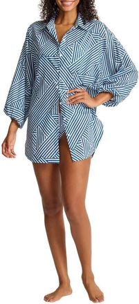 Tommy Bahama Catalina Coast Cotton Cover-Up Boyfriend Shirt in Indigo Tide at Nordstrom, Size X-Small