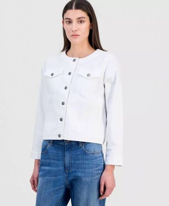 Eileen Fisher Round Neck Denim Jacket In White