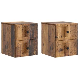 vidaXL Mesita De Noche De Pared Con Caj&oacute;n 2 Pcs Madera Envejecida Vidaxl