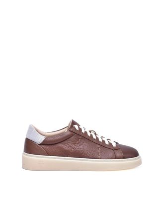 Eleventy Brown Hammered Leather Sneakers