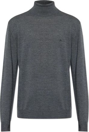 Etro Wollen coltrui met geborduurd logo - Heren - Coltruien - Grijs - S - Wol - Truien & Vesten