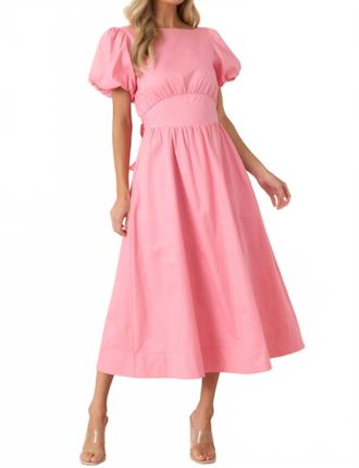 Merci Puff Sleeve Midi Dress In Pink