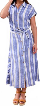 Tribal Short-Sleeve Striped Midi Shirt Dress In Marina
