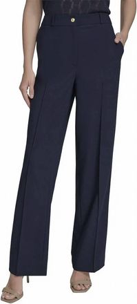 Halston Heritage Straight Leg High Rise Pant In Navy