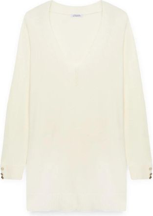 Fiorella Rubino Lange Pullover met Lenzing Ecovero Viscose - Dames - V-hals truien - Wit - S - Truien & Vesten