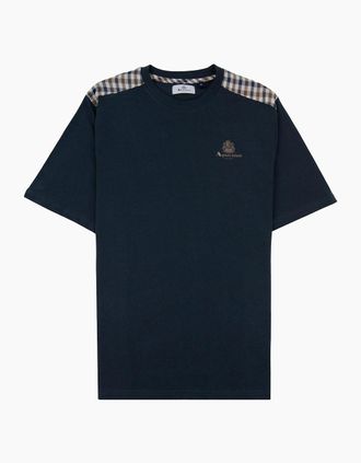 Aquascutum Mens Aquascutum Club Check Shoulder T-shirt Navy - Size: 36
