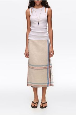 Bimba & Lola Linen Straight Striped Midi Wrap Skirt in Ecru at Nordstrom, Size X-Small/small