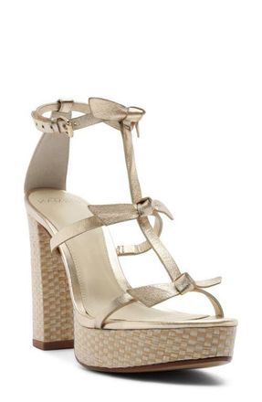 Alexandre Birman Slim Lolita Raffia Platform Sandal in Golden at Nordstrom, Size 10.5