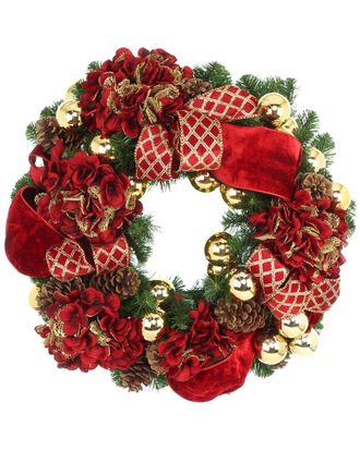 Creative Displays Inc. Handmade 26In Holiday Wreath With Hydrangeas & Decorative Ribbon