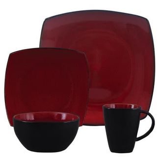 Gibson 16 Piece Square Stoneware Dinnerware Set in Black at Nordstrom