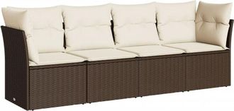 vidaXL Set De Sof&aacute;s De Jard&iacute;n 4 Pzas Y Cojines Rat&aacute;n Sint&eacute;tico Marr&oacute;n Vidaxl