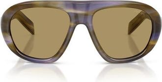 Prada 57mm Irregular Sunglasses in Striped Laguna /Green Olive at Nordstrom