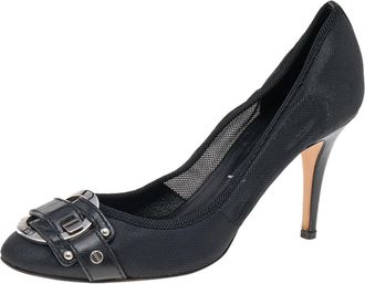 Casadei Black Mesh And Leather Buckle Detail Pumps