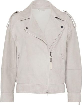 Brunello Cucinelli zip-up leather jacket - women - Calf Leather - 40 - Grey