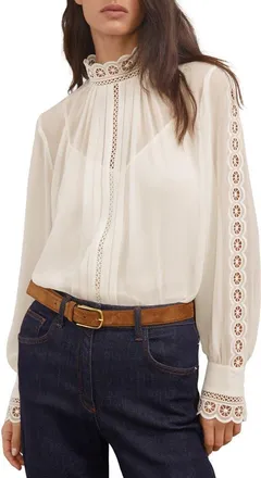 Reiss Ori Guipure Lace Trim Top in Cream at Nordstrom, Size 4 Us