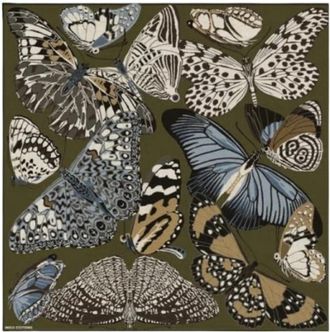 Inou&iuml; Editions Carr&eacute; 130 Papillons - Dames - Zijden sjaals - Groen - ONE Size - Wol - Accessoires