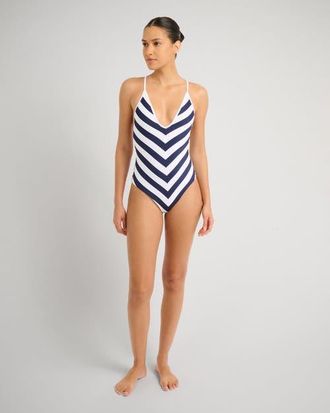 Onia Tropez One Piece Swimsuit in Deep Navy/white at Nordstrom, Size X-Large