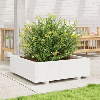 Berkfield Home Decorative Garden Planter White 80x80x26.5 cm Solid Wood Pine