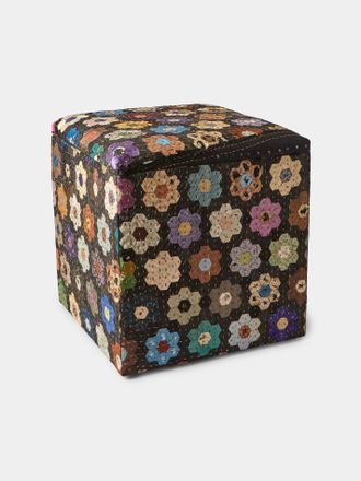 By Walid 19th-Century Patchwork Silk and Oak Storage Stool
