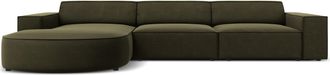 BLOOMINGLOFT 4-Sitzer Design Ecksofa Jodie mit abgerundeter Chaiselongue links - Samtbezug