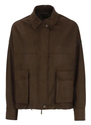 D.exterior Brown Synthetic Leather Zip Bomber Jacket
