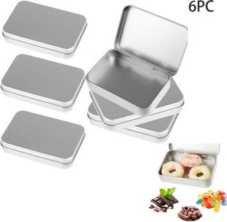 OEM Caja Rectangular De Hojalata Con Bisagras De 6 Piezas, Latas, Caja De Almacenamiento Plateada, Frasco Peque&ntilde;o Vac&iacute;o Con Tapa, Soporte, Plateado