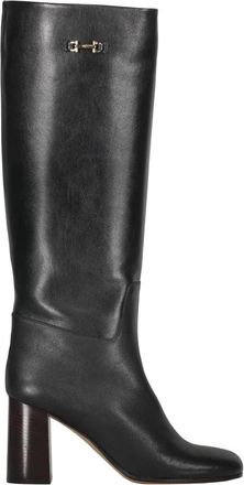 Ferragamo Kalfsleren Ronde Neus Laarzen - Dames - Laarzen met Hak - Zwart - 40 EU - Leer - Schoenen