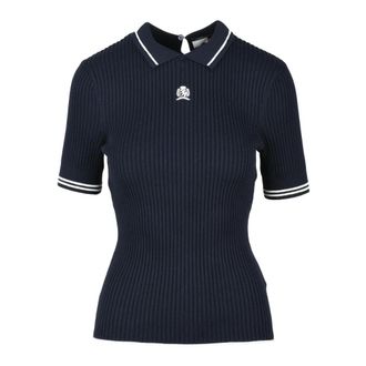 Tommy Hilfiger Tops, Dames, Blauw, XS, Katoen, Geribbelde gebreide T-shirt