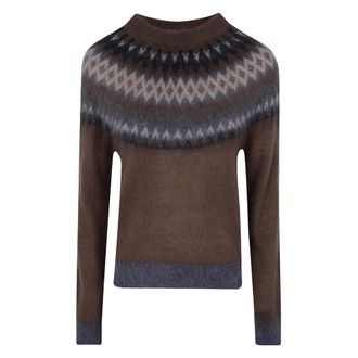 Max Mara Jersey de cuello redondo Glassa Jacquard - Knitwear - Mujer - Marr&oacute;n - XS