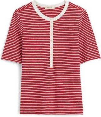 Madewell Stripe Elbow Sleeve Henley in Cherry Red at Nordstrom Rack, Size Xx-Small
