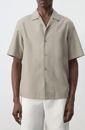 Mango Pinstripe Short Sleeve Woven Shirt in Medium Brown at Nordstrom, Size Xx-Large