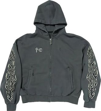 Thug Club Leren sweater met vlammen en rits - Grijs