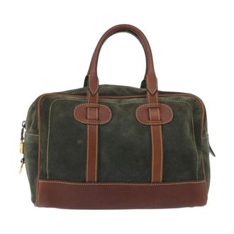 Loewe Pre-owned Handbags, female, Green, Size: ONE SIZE Pre-owned Vintage Suede and Leather Boston Bag
