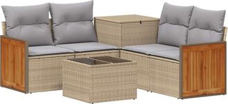 vidaXL Juego De Sof&aacute; 6 Uds. Beige Y Gris Claro Rat&aacute;n Sint&eacute;tico Y Acero Vidaxl