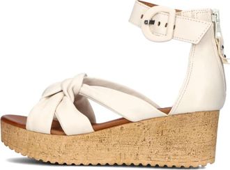 Omoda Beige Leren Sandalen 722028 - Dames - Sleehakken - Beige - 39 EU - Leer - Schoenen