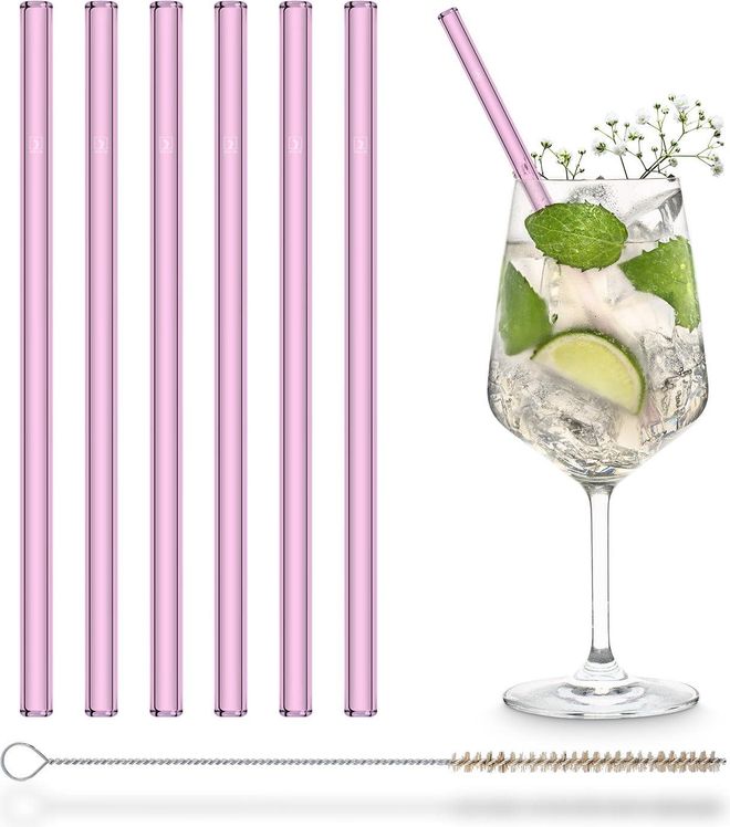 Halm HALM Rosa Glasstrohhalme 6 Stück 20 cm in Rosa/Pink Strohhalme aus Glas + plastikfreie Reinigungsbürste - Spülmaschinenfest & Nachhaltig - Glastrinkha ab 12,99 €