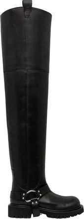 Msgm Msgm, Schoenen, Dames, Zwart, 38 EU, Leer, Over-knee laarzen met D-ring
