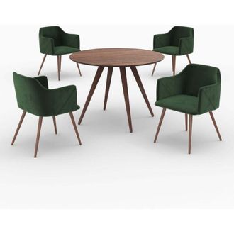 Rendez-Vous Déco Mesa y sillas para 4 personas de terciopelo verde y madera - Liwa
