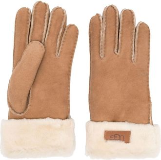 UGG Brown Shearling-Cuff Soft Suede Gloves