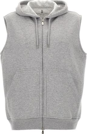 Brunello Cucinelli Grey Hooded Vest Jackets