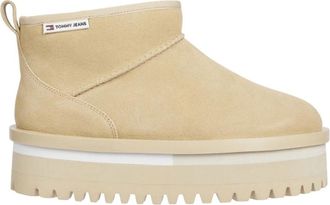 Tommy Jeans Beige Flatform Enkellaarzen voor Vrouwen - Dames - Winterlaarzen - Beige - 36 EU - Su&egrave;de - Schoenen