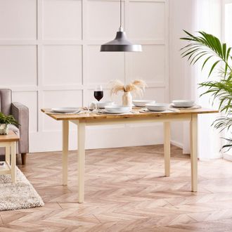 Furniturebox Salcombe Rectangular Solid Wood Extending Dining Table With Cream Legs & Oak Effect Top in Light Oak
