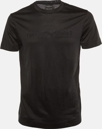 Emporio Armani Black Logo Embroidered Jersey Crew Neck T-Shirt